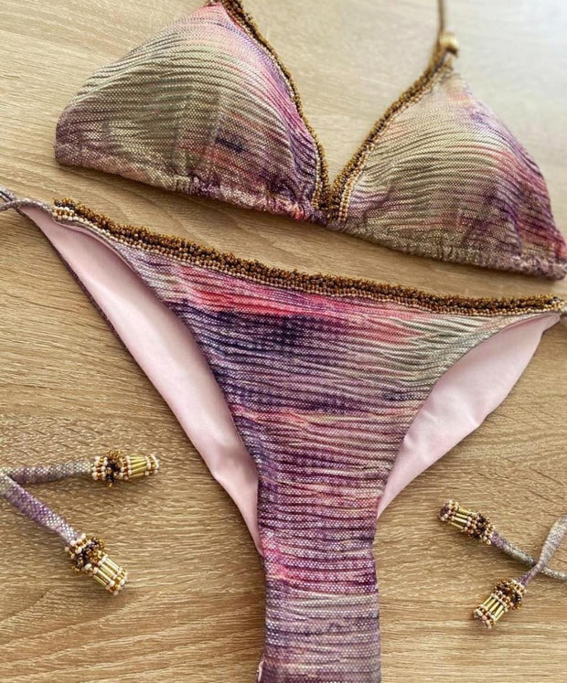 HALO Cala Jondal Bikini Bottoms In Watercolour Purple Leaf